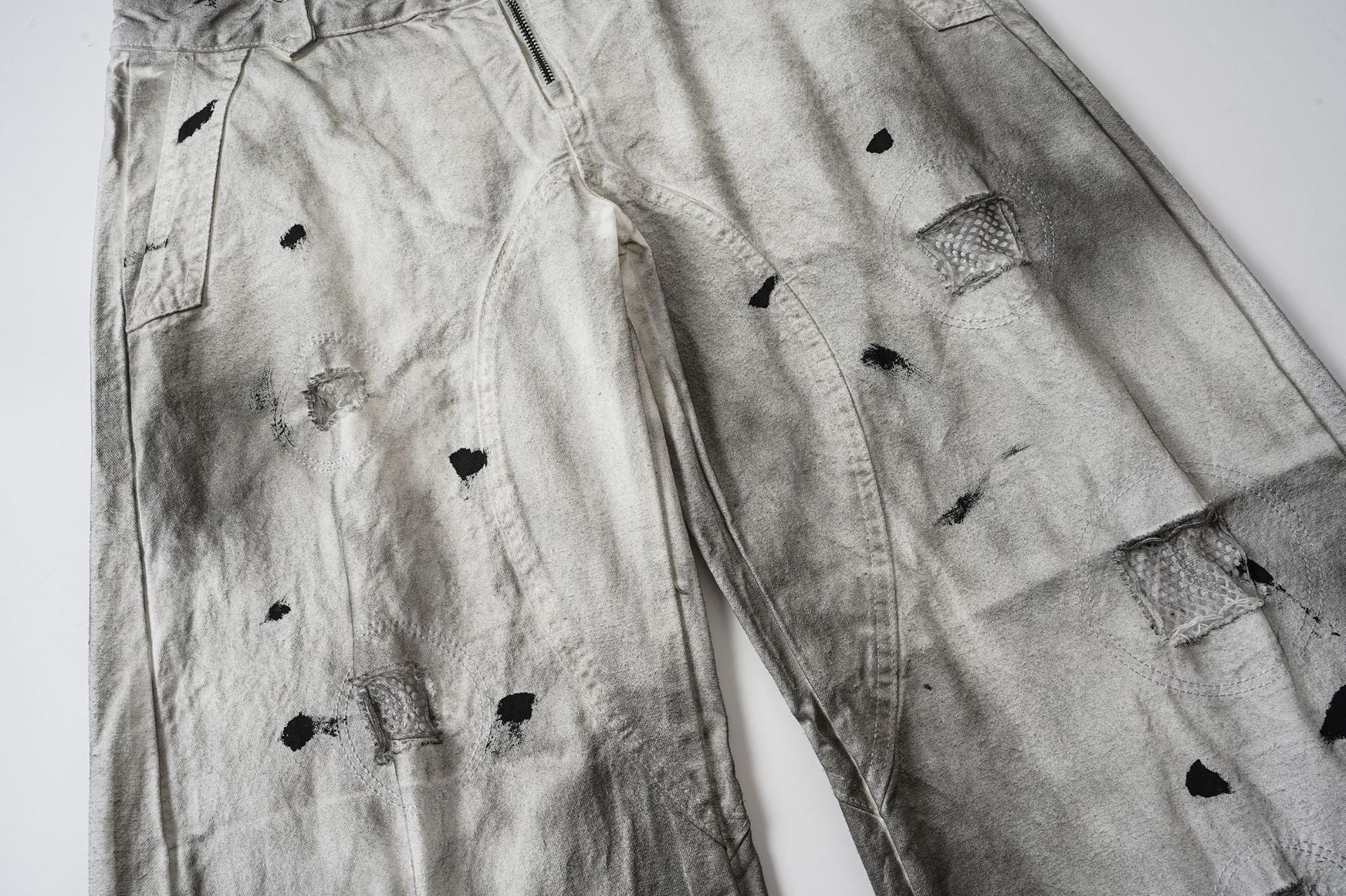Gradient Washed Damage Double-Waist Wide Leg Pants
