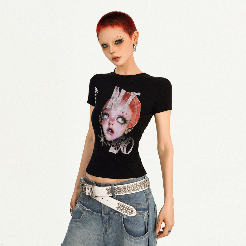 Portrait Print Fitted Short Sleeve T-Shirt