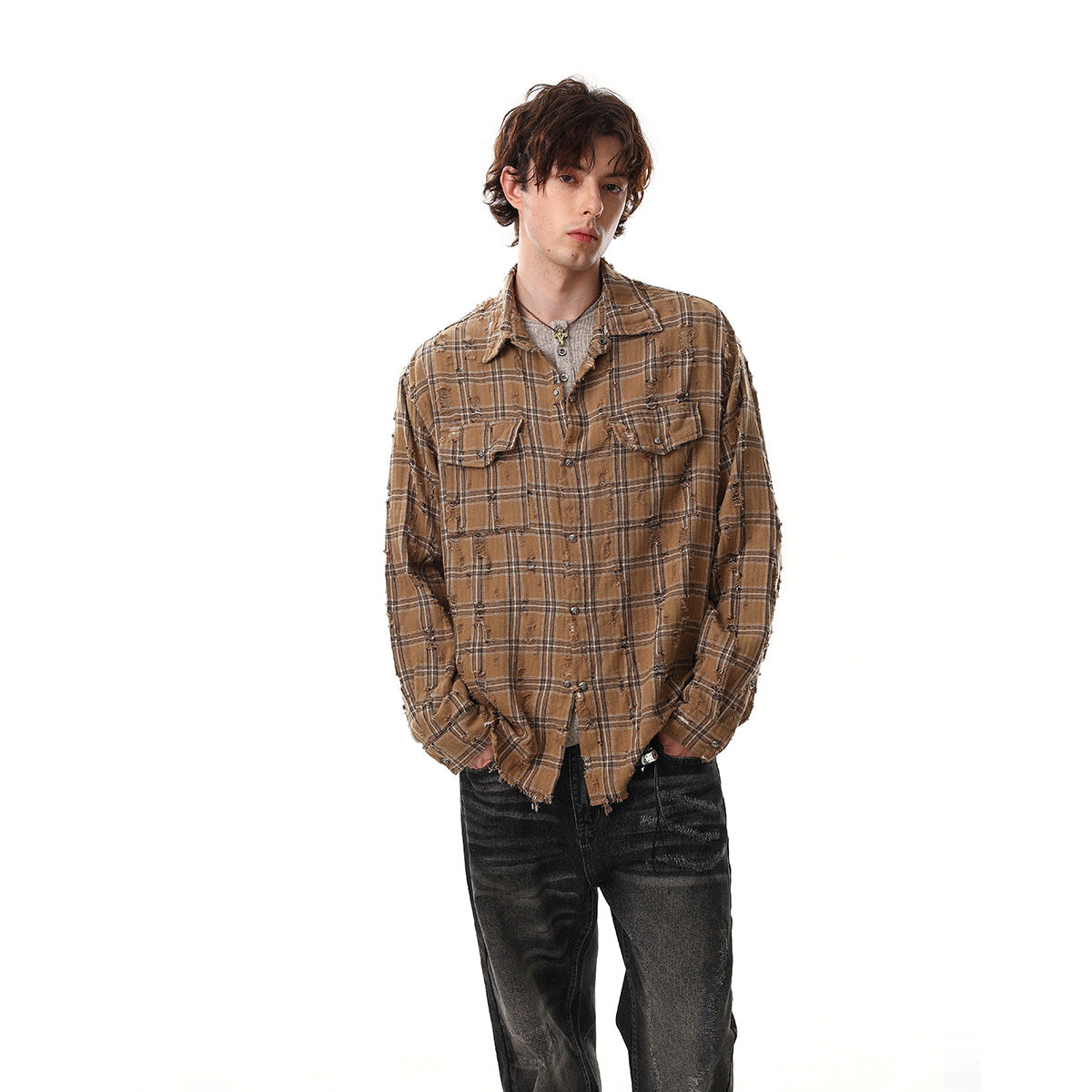Plaid Damage Wash Long Sleeve Shirt