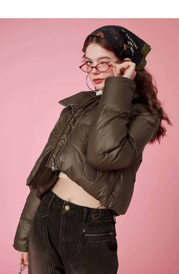 High-Neck Short White Duck Down Jacket