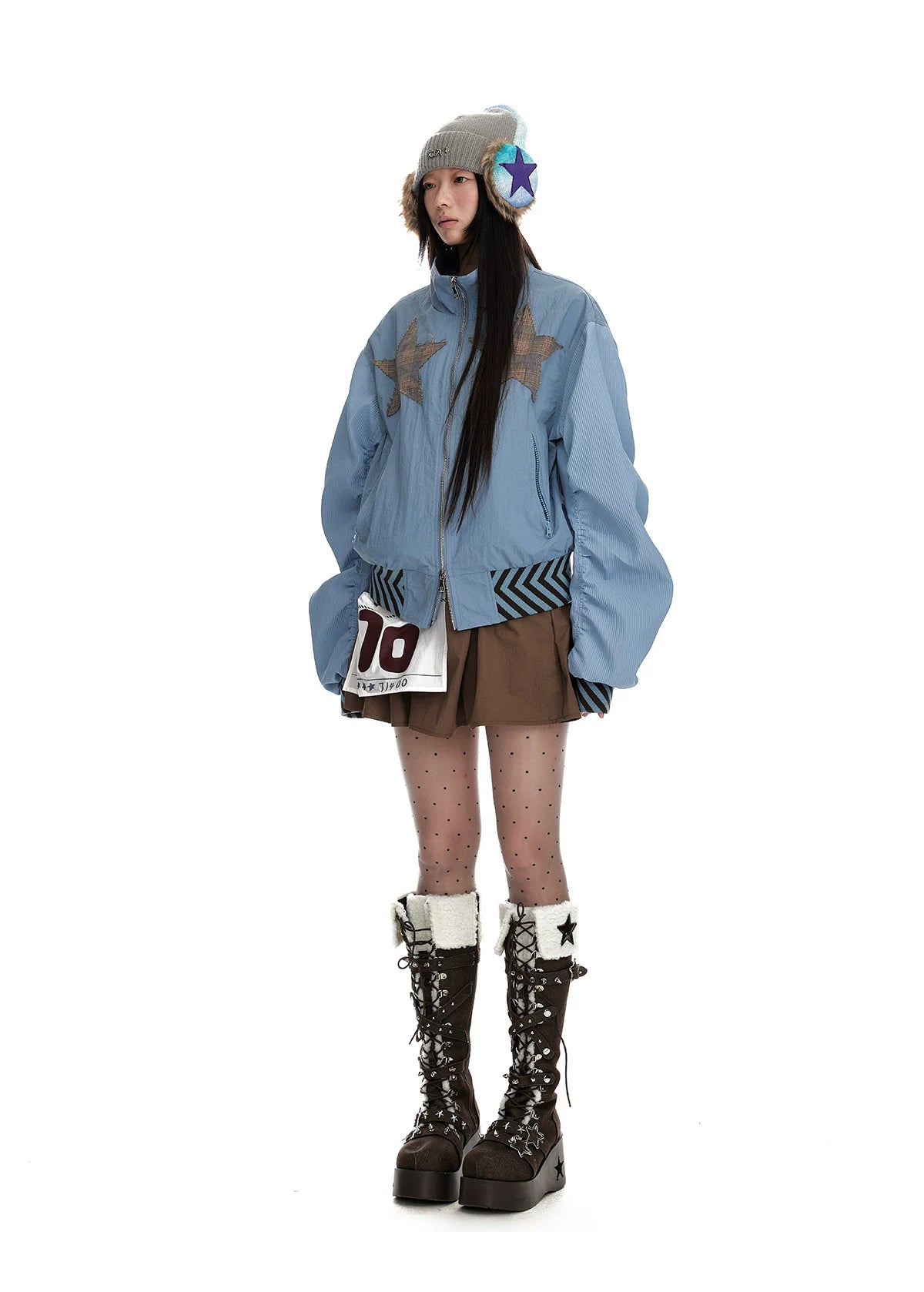 Stand Neck Double Zipper Oversize Jacket
