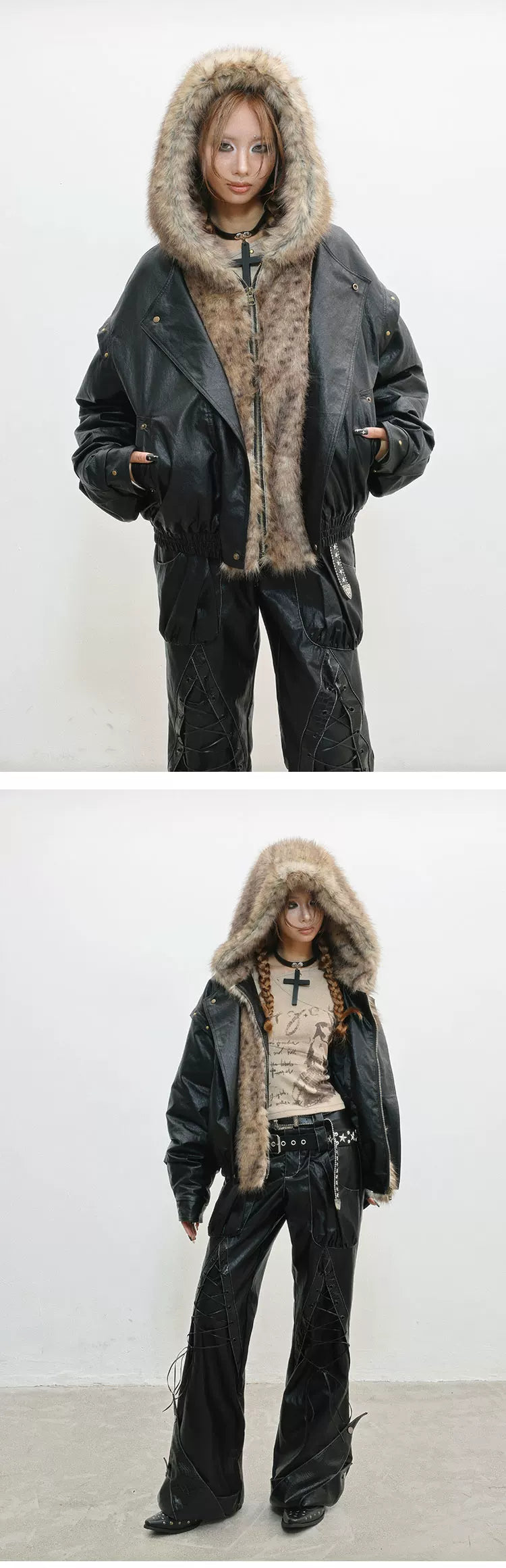 Fur Patchwork Thick PU Leather Jacket
