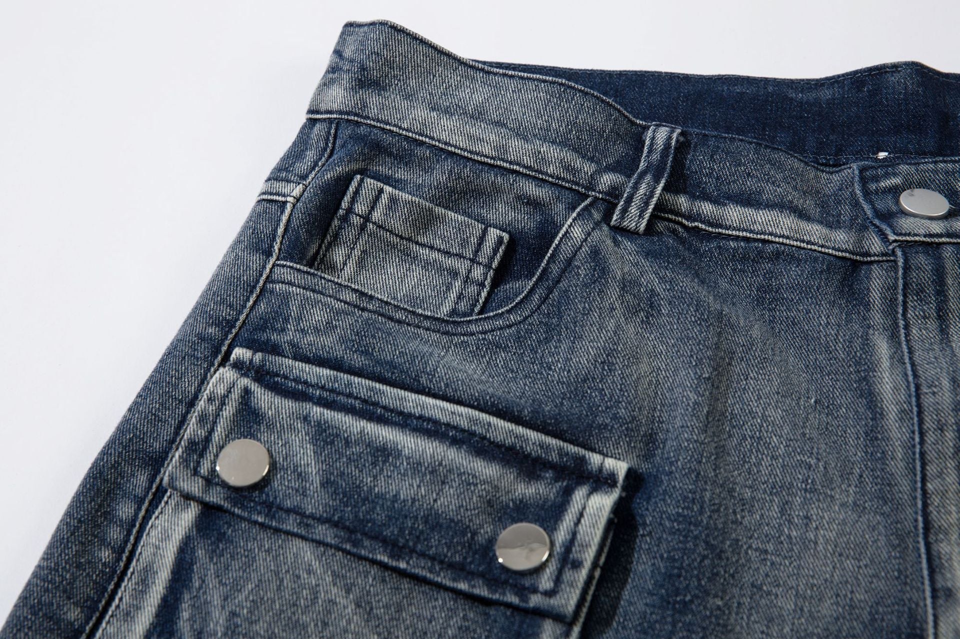 Cargo Pocket Embroidery Wide Leg Denim Jeans