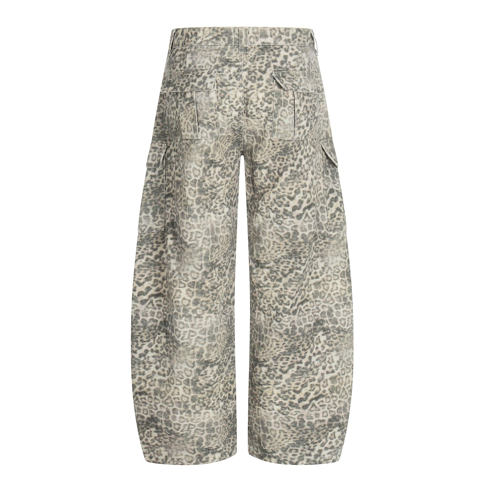Leopard Multi-Pocket Wide Leg Cargo Pants
