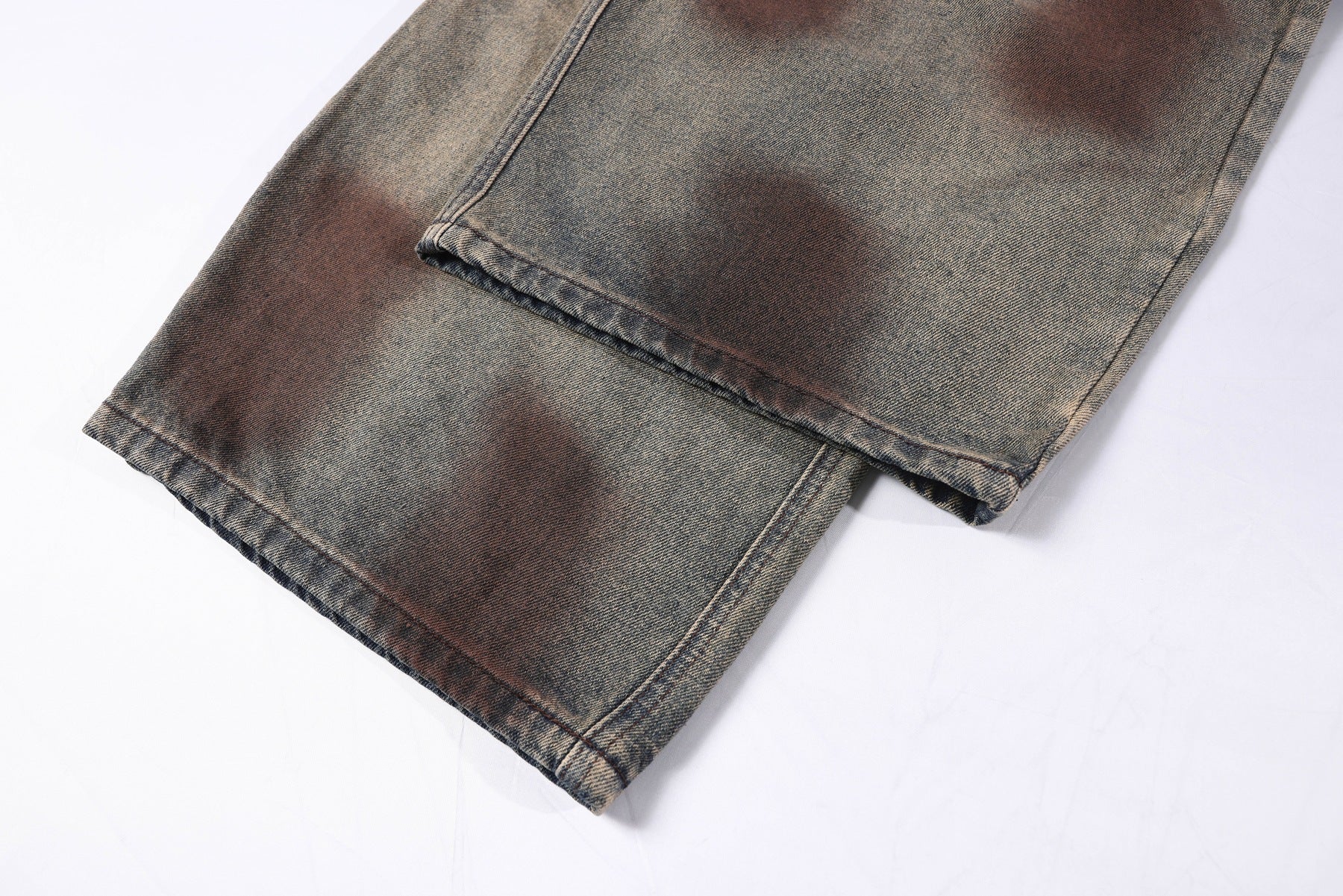 Washed Rose Embroidery Wide Leg Curved Denim Jeans