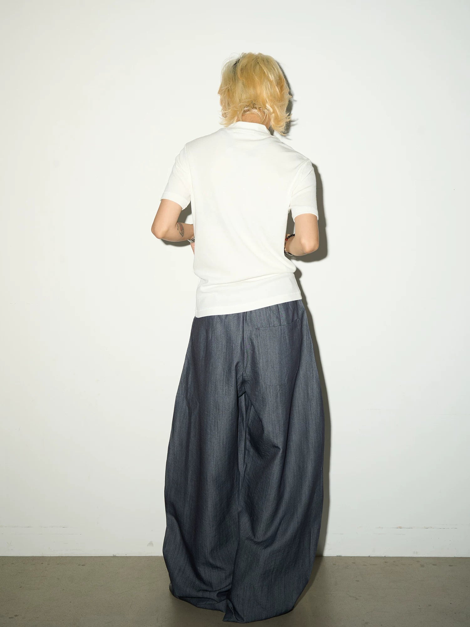 Pleats Elastic Waist Wide Leg Trousers