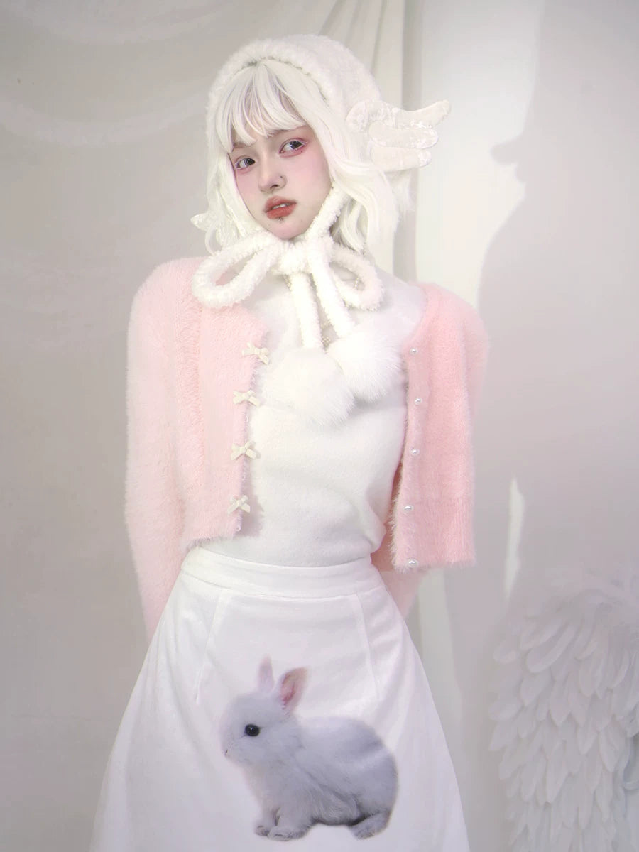 Pearl Bow Short Knit Cardigan