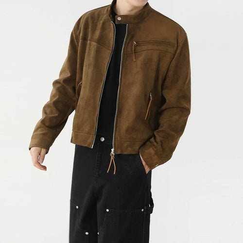 Veste courte en daim à col montant - brun / M