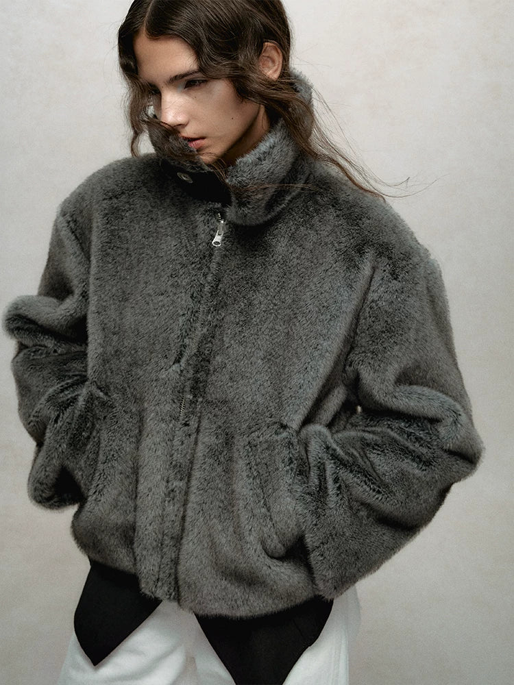 Reversible Short Fake Fur Zipper Jacket