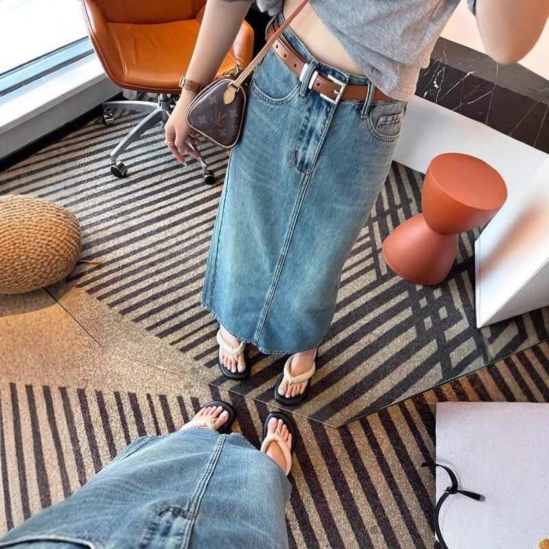 High-Waisted Denim Maxi Skirt