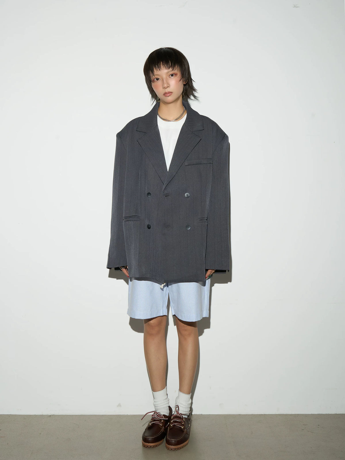 Shoulder-Pad Draped Tailored Jacket & Trousers Setup