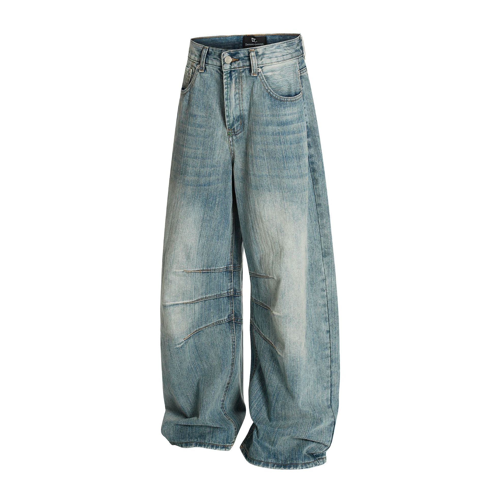 Washed Whisker Wide Leg Denim Jeans