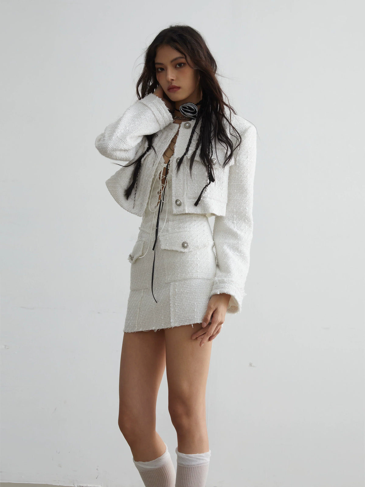 Tweed Sleeveless Short Dress