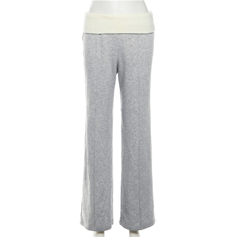 Y2K Grey Knitted Stitching Long Sleeve Set