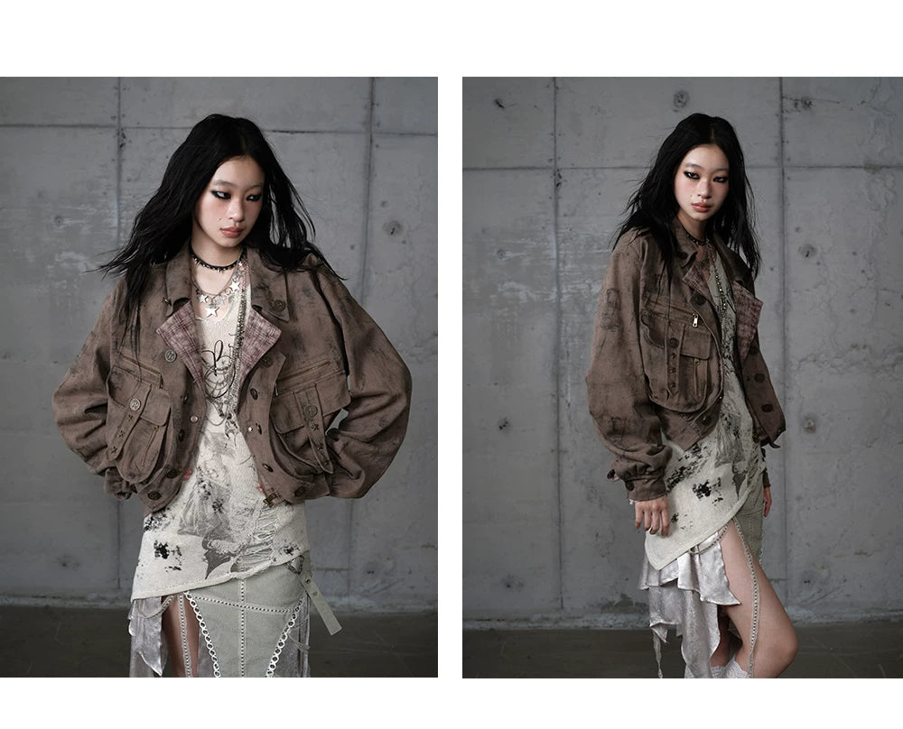 Patchwork Plaid Punk Work Jacket