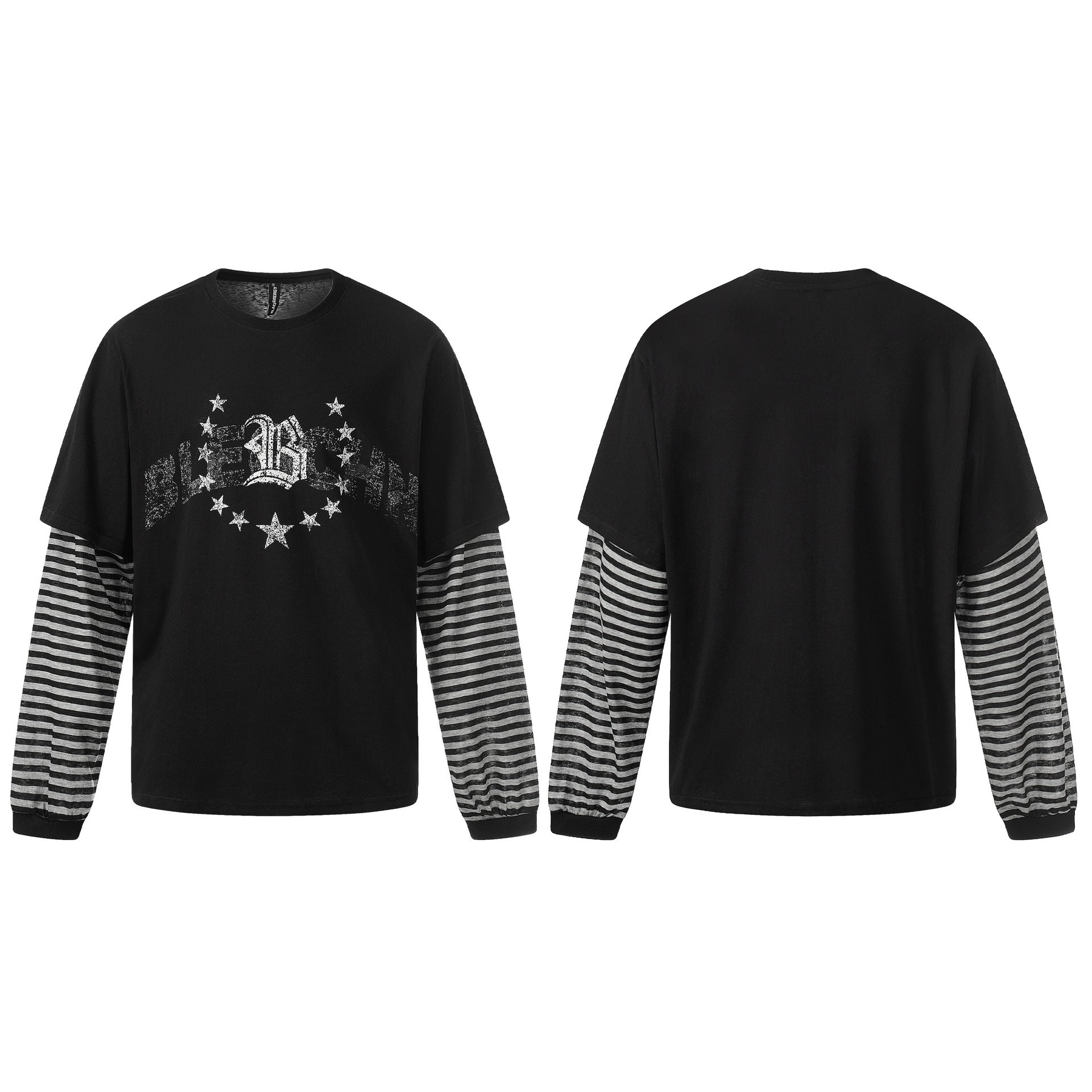 Fake Layered Stripe Star Long Sleeve T-Shirt