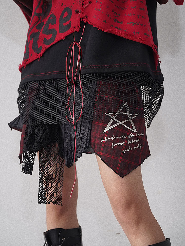 Patchwork Irregular Plaid Layered Short Skirt