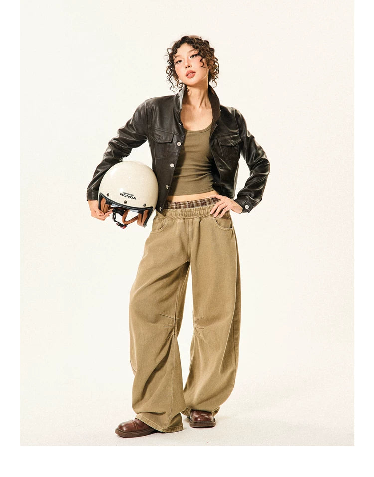 PU Leather Standing-Collar Short Jacket
