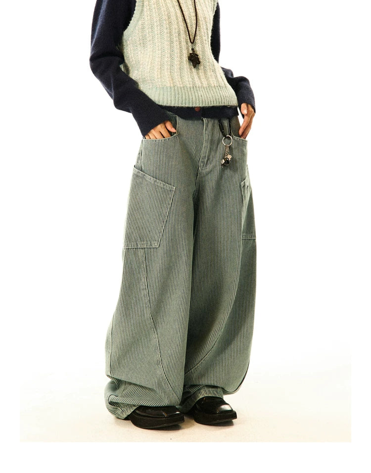 Stripe Pattern Wide Leg Denim Jeans