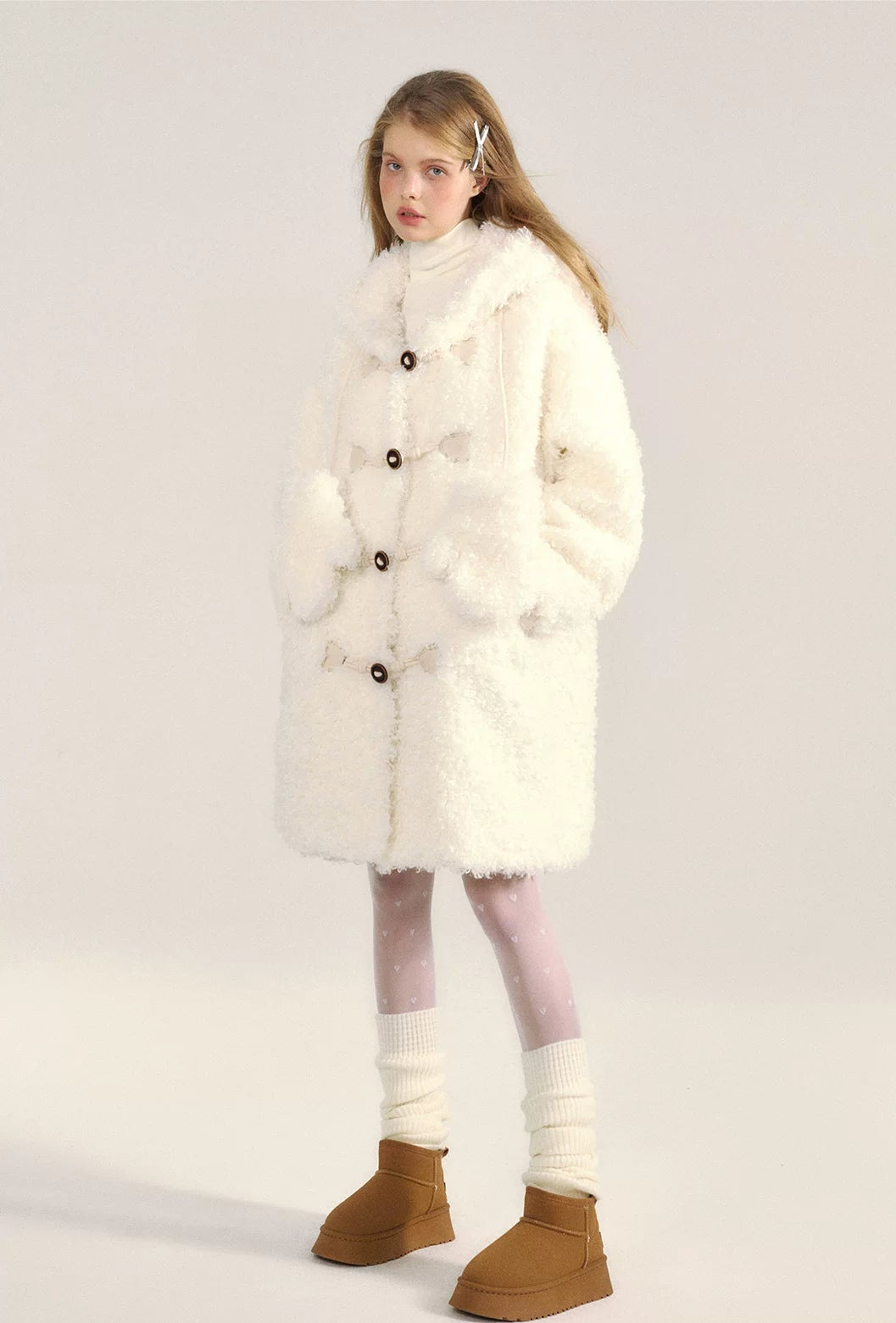 White Furry Sherpa Hooded Coat