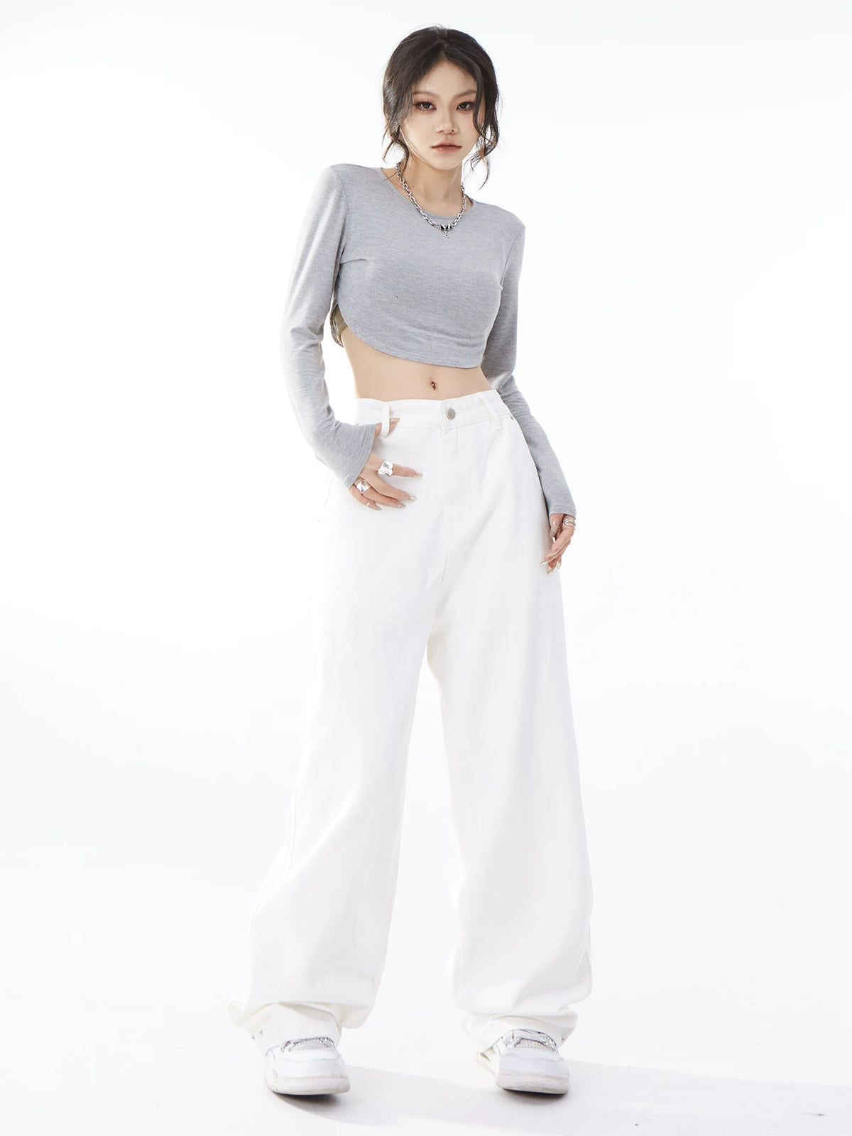 Pantalon long droit à jambes larges