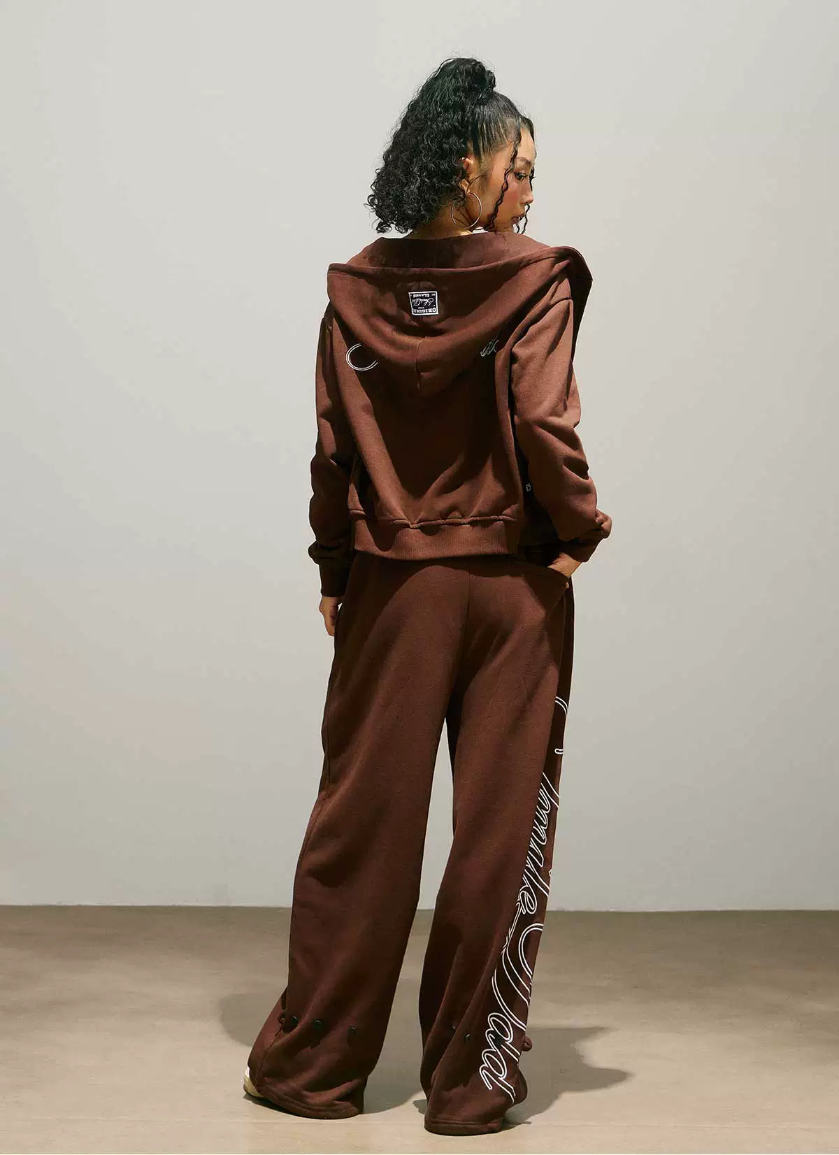 Logo Print Zip Hoodie & Logo Print Wide Leg Sweatpants Setup