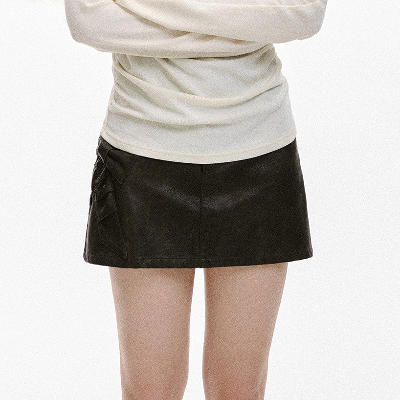 Bow Detail Leather Skirt