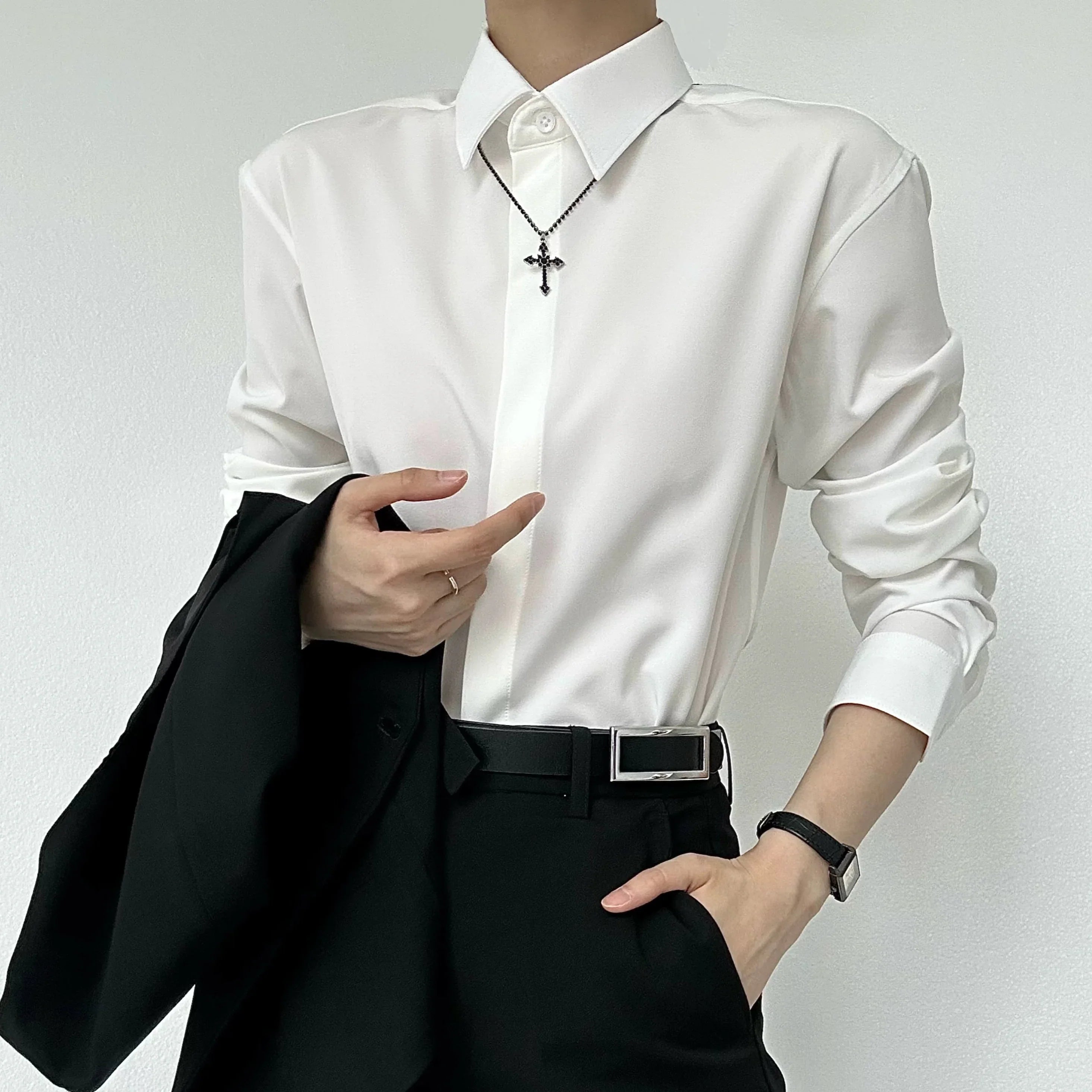Drape Plain Long Sleeve Shirt