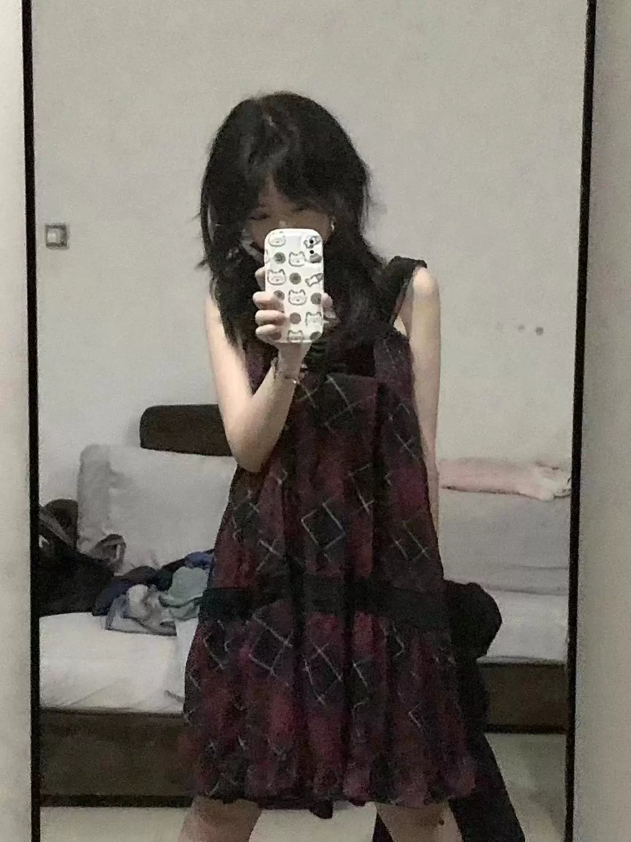 Plaid Lace Strap Tiered Sleeveless Dress