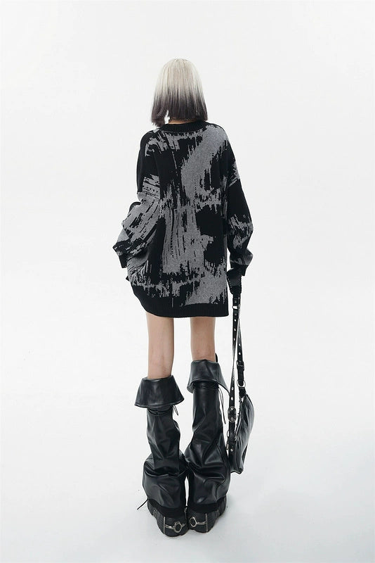 Loose Abstract Patterned Knit Sweater