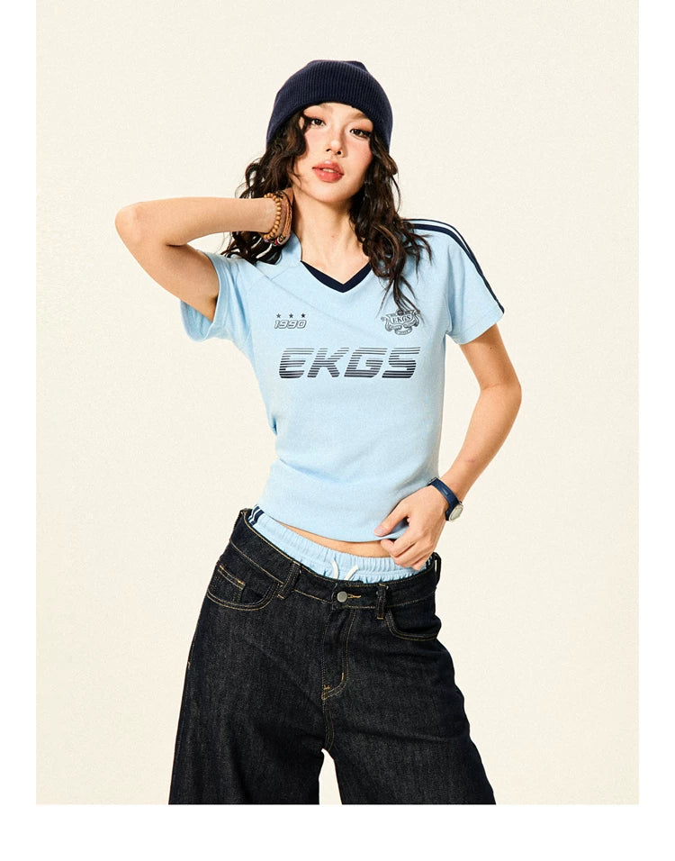 Stripe Letter Print Short Sleeve T-Shirt & Short Pants Setup