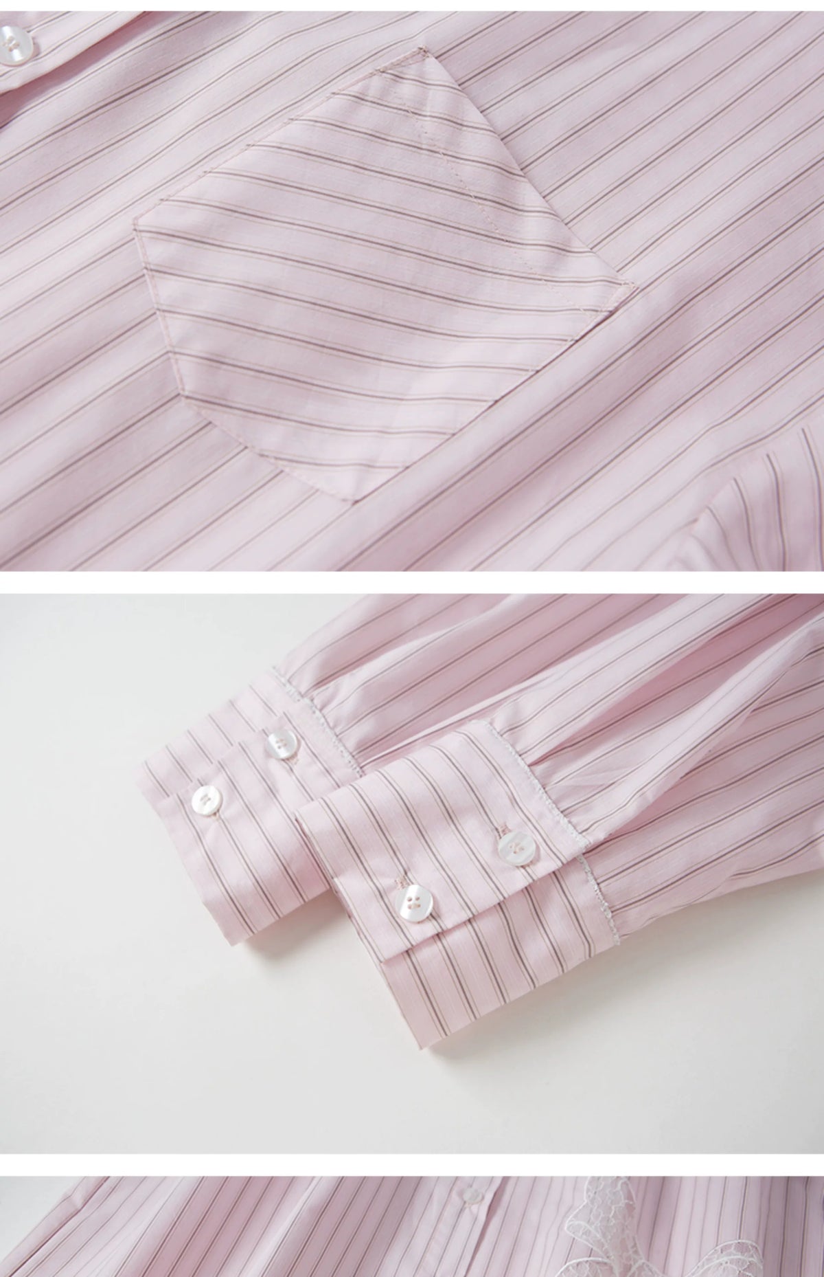 Stripe Lace Hollow Bow Long Sleeve Shirt