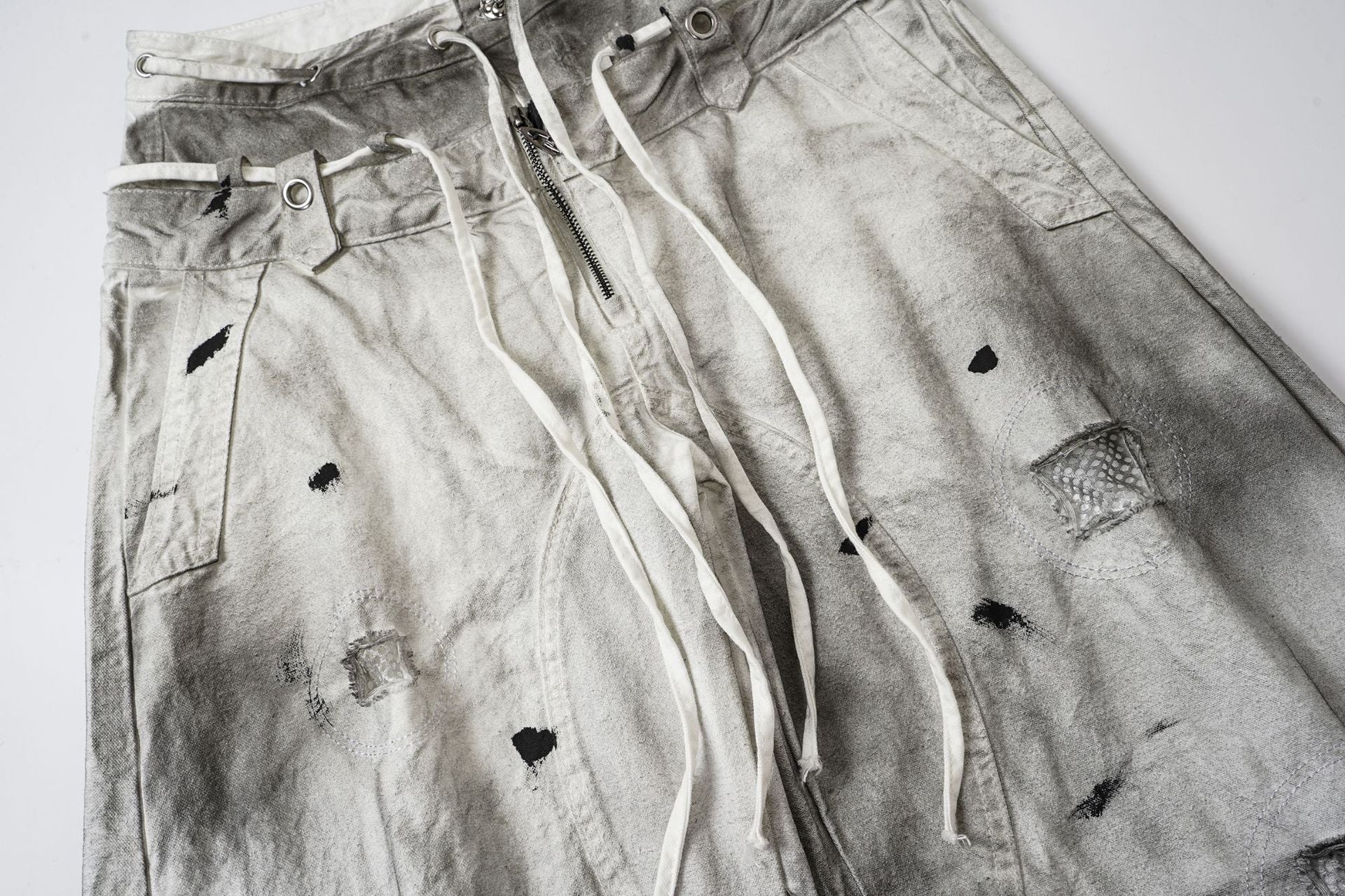 Gradient Washed Damage Double-Waist Wide Leg Pants
