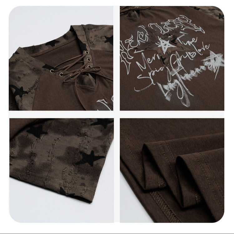 Camiseta con diseño distintivo de estrella rasgada en los hombros
