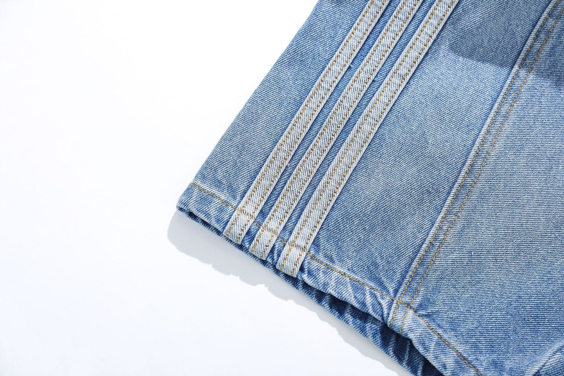 Washed Whisker Pin Tuck Wide Leg Denim Jeans
