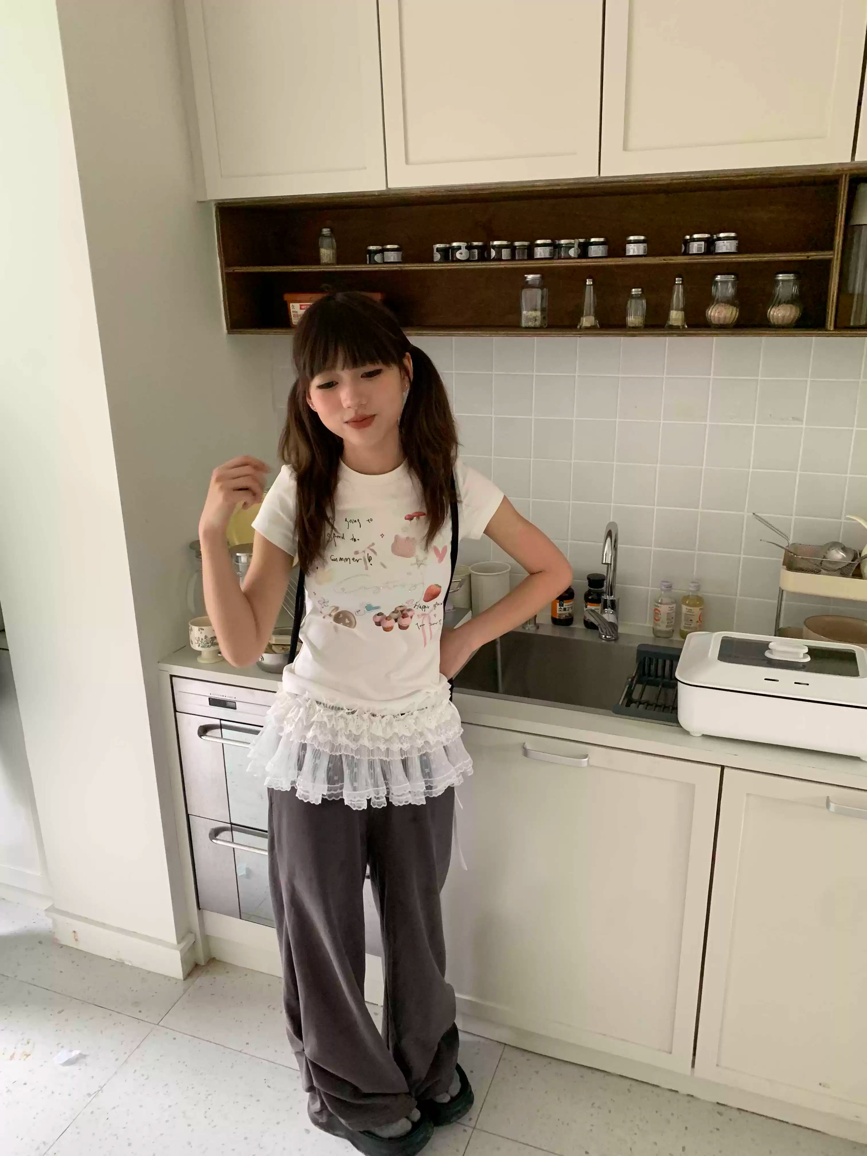 Rhinestone Drawstring Wide Leg Sweatpants