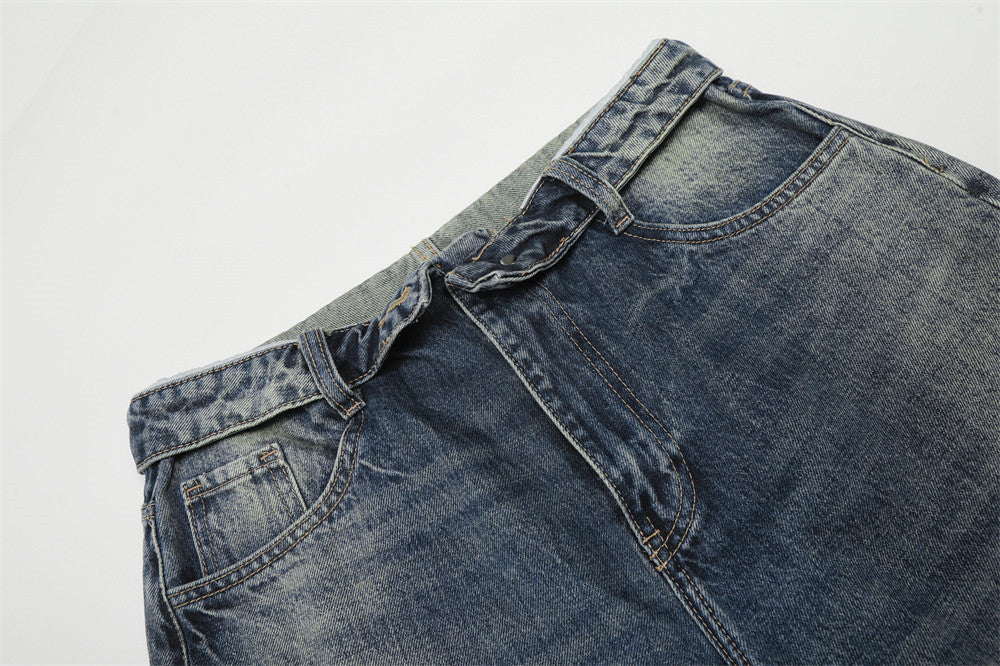 Retro Wide-Leg Denim Jeans - Pants