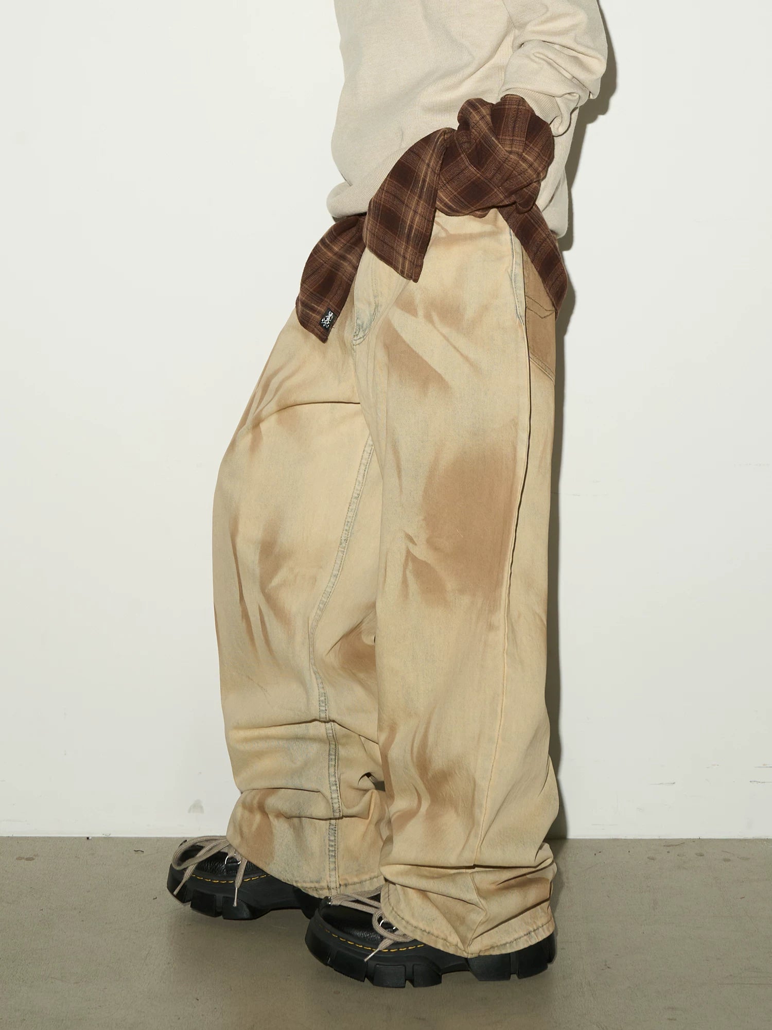 Tie-Dye Washed Damage Wide Leg Denim Jeans