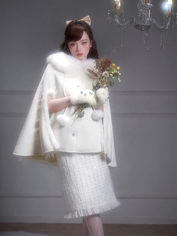 Eco Fur Warm Jacket & Short Skirt & Long Skirt Setup