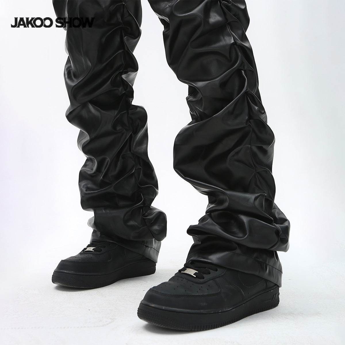 PU Leather Pleats Straight Pants