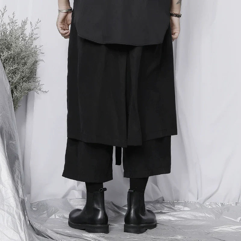 Asymmetrical Draping Wide Leg Cropped Trousers