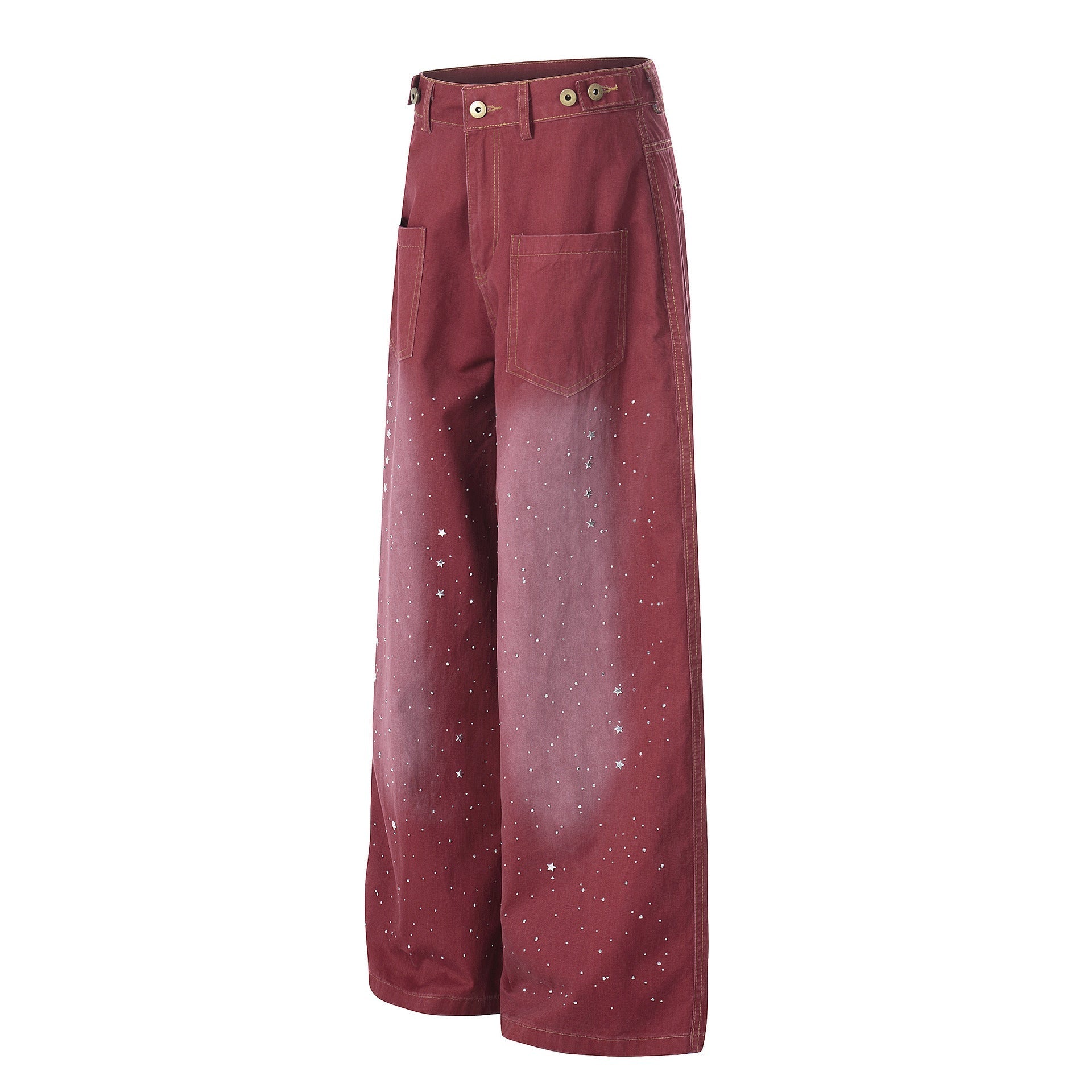 Washed Paint Studs Wide Leg Pants