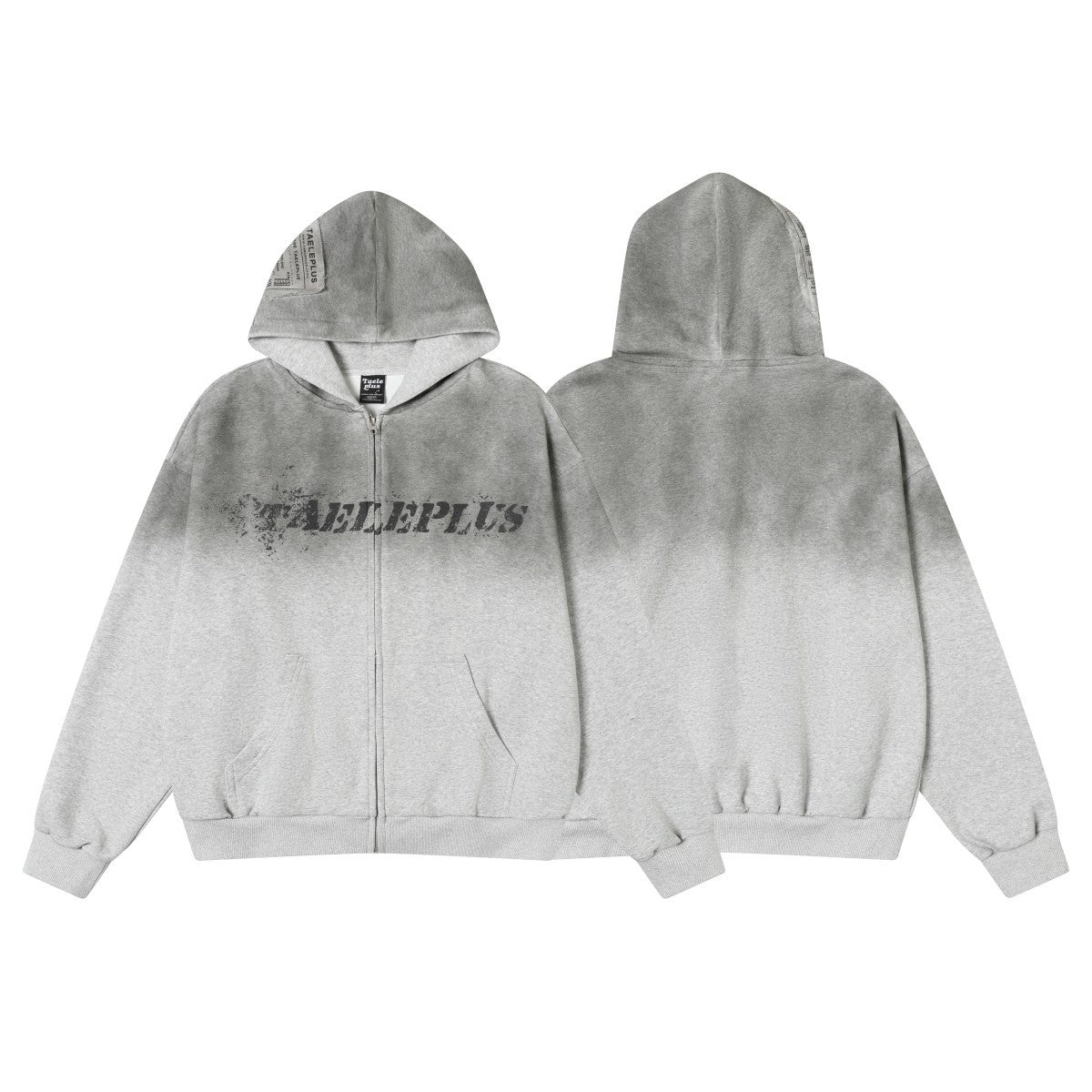 Gradient Washed Stain Dye Zipper Hoodie