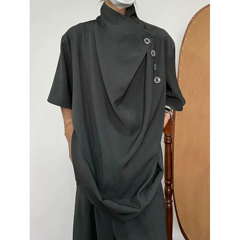 Asymmetry Button Design Short Sleeve Shirt
