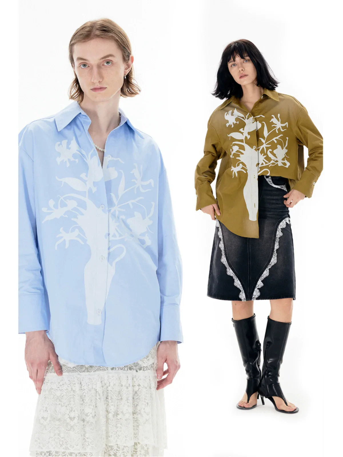 Vase Print Oversize Long Sleeve Shirt