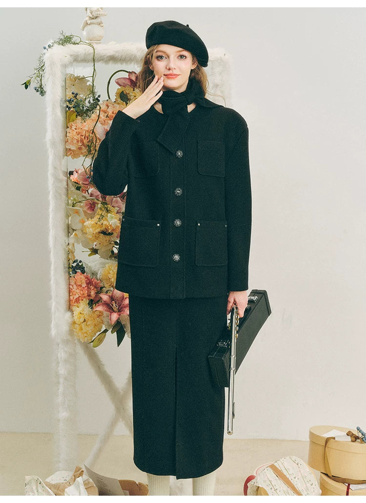 Oversize Corduroy Jacket & Ankle-Length Skirt Setup