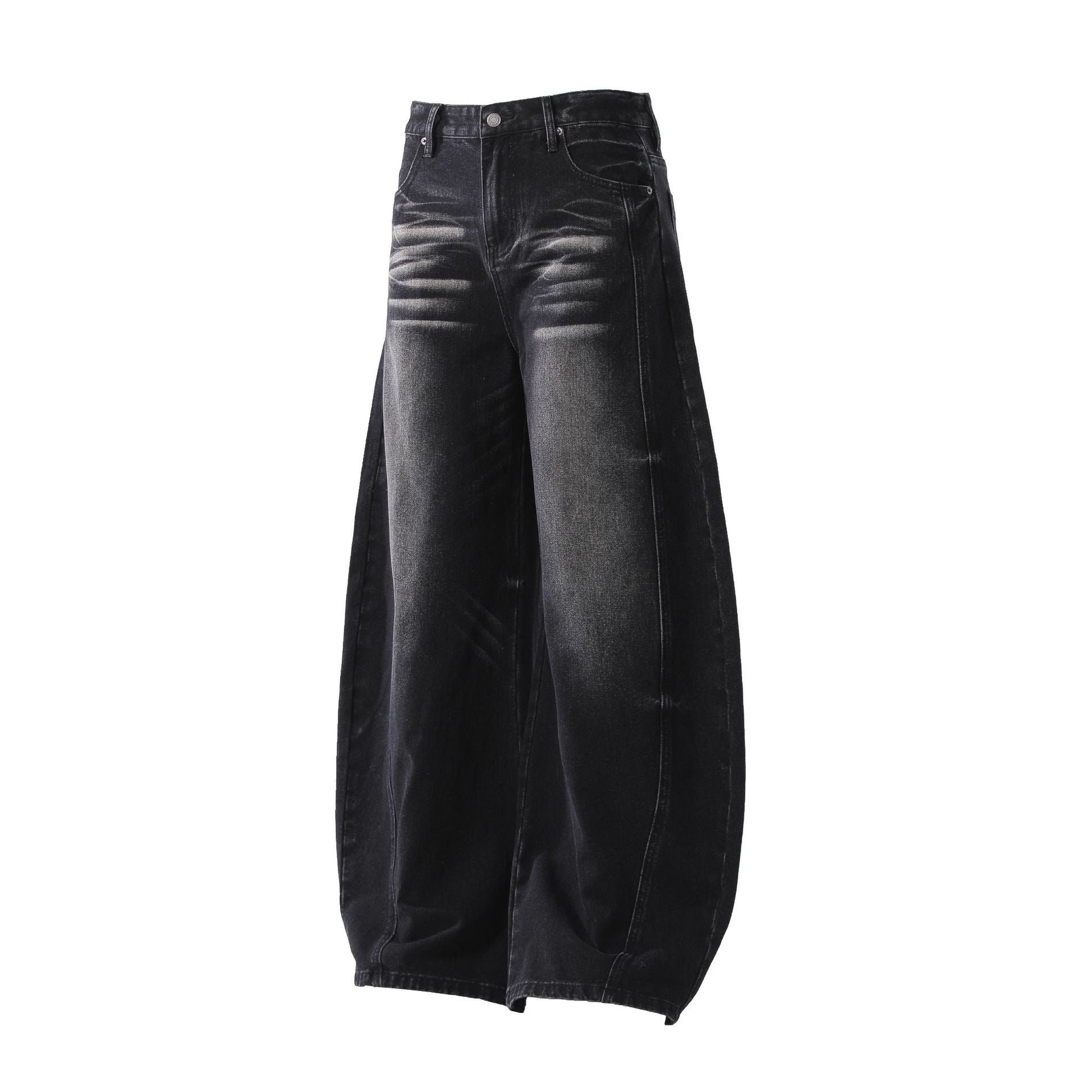 Deconstruction Whisker Curved Wide Leg Denim Jeans