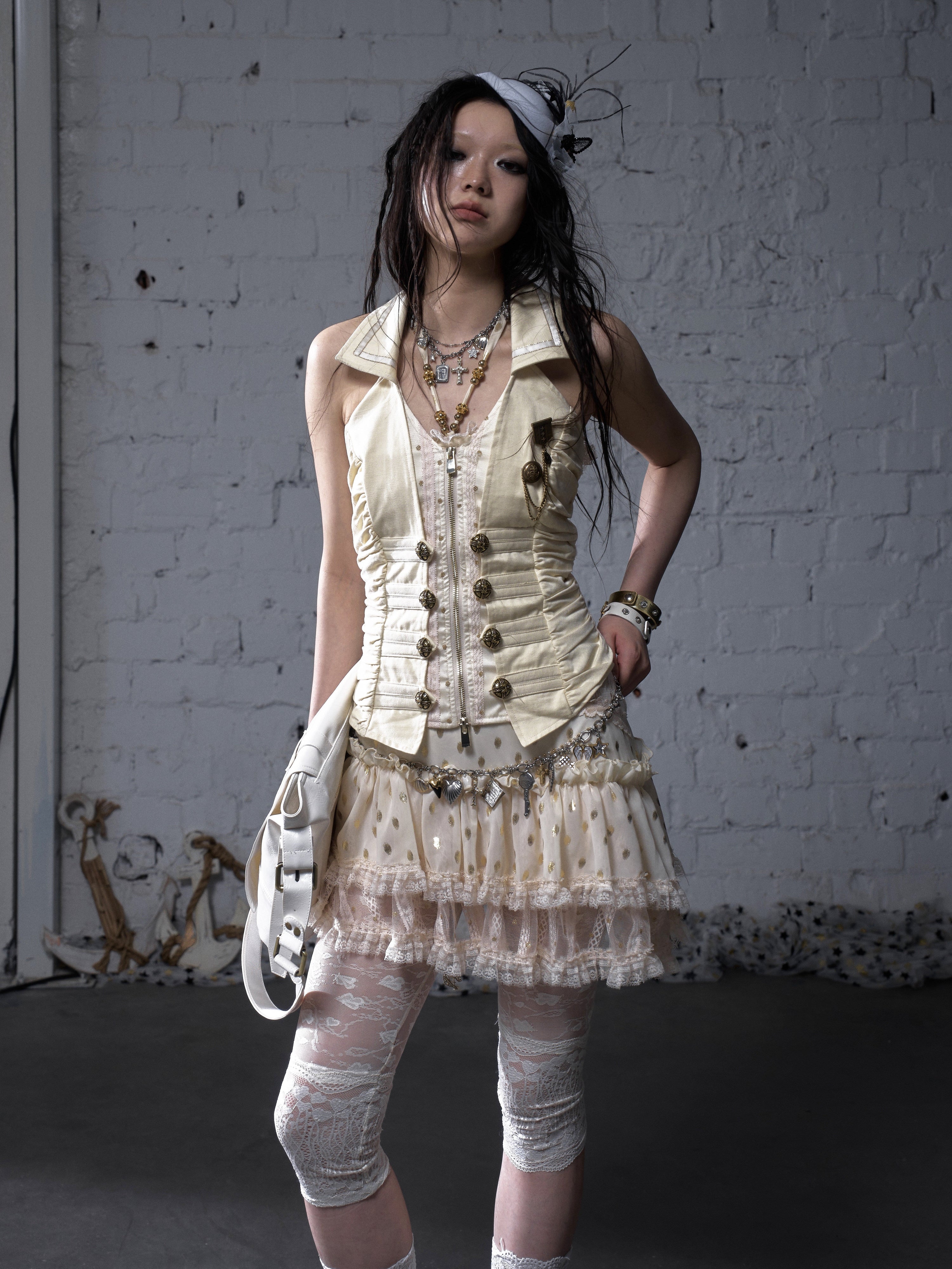 V-Neck Fake Layered Waist-Fit Tank Top