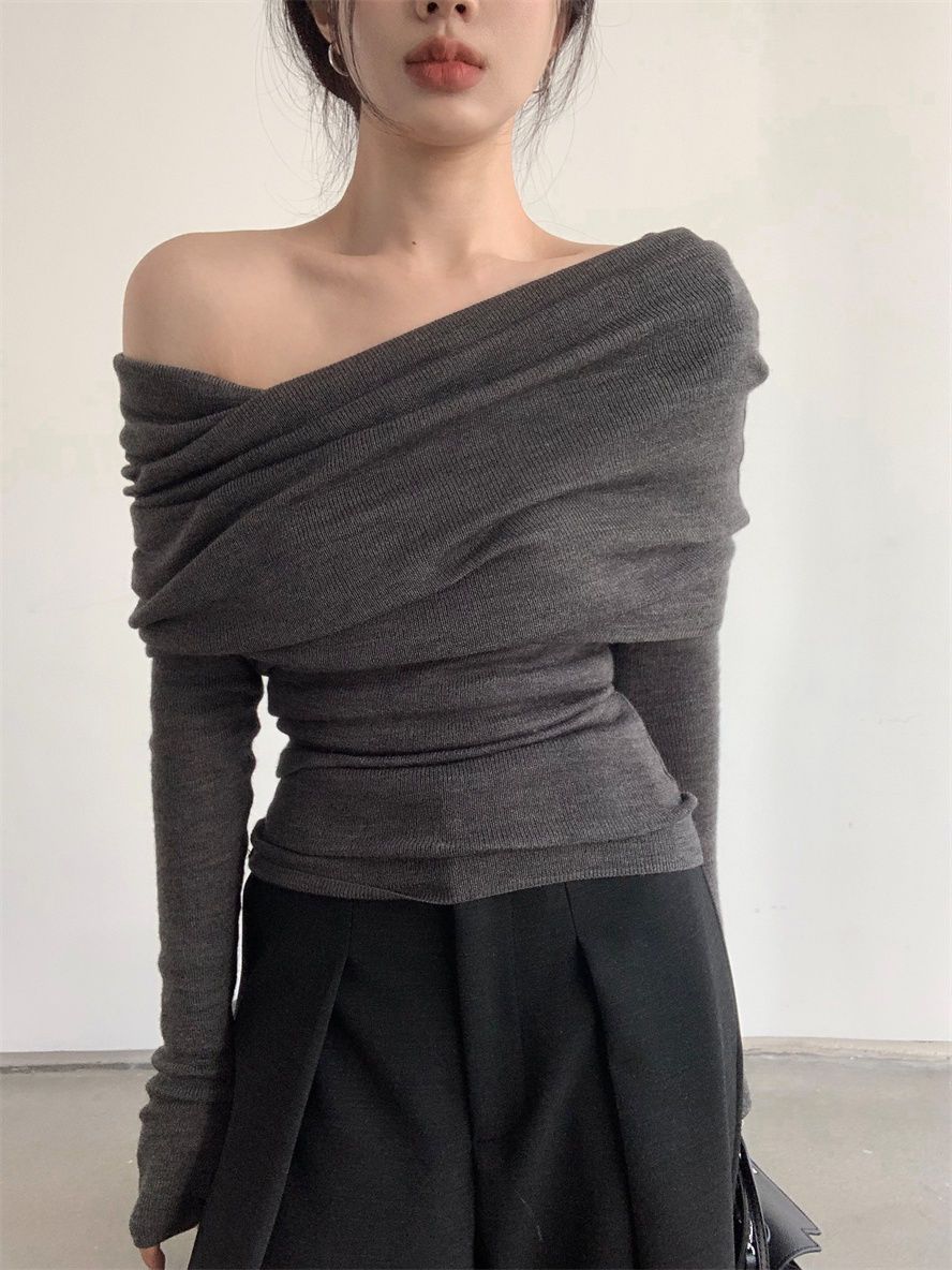 Basic One-Shoulder Knit Sweater