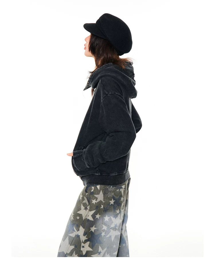 Asymmetrical Zipper Oversize Hooded Jacket